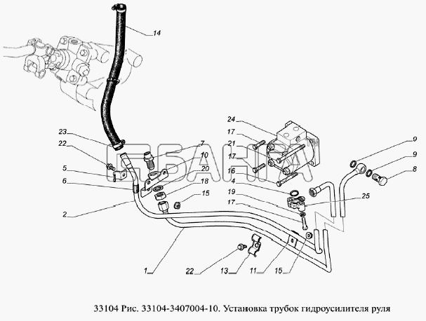 ГАЗ ГАЗ-33104 Валдай Евро 3 Схема Установка трубок гидроусилителя